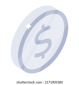 A coin icon in isometric vector 

