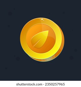 Coin Icon Money Leaf Nature Ecology Game UI GUI Cute Colorful Cartoon Vector Design