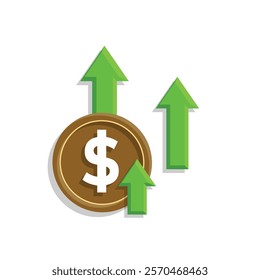 coin icon. money strengthens, rises. money management vector, business and finance icon, showing continuous movement. flat color design style