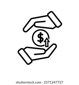 coin icon. money strengthens or rises in hand. money management vector, business and finance icon, showing continuous movement. Line design style