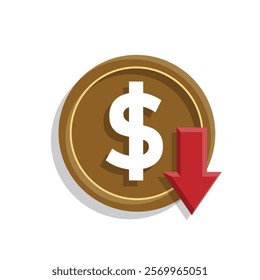 coin icon. money weakens, falls. money management vector, business and finance icon, showing continuous movement. flat color design style