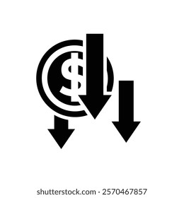 coin icon. money weakens, falls. money management vector, business and finance icon, showing continuous movement. Solid design style