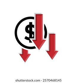 coin icon. money weakens, falls. money management vector, business and finance icon, showing continuous movement. Mixed design style