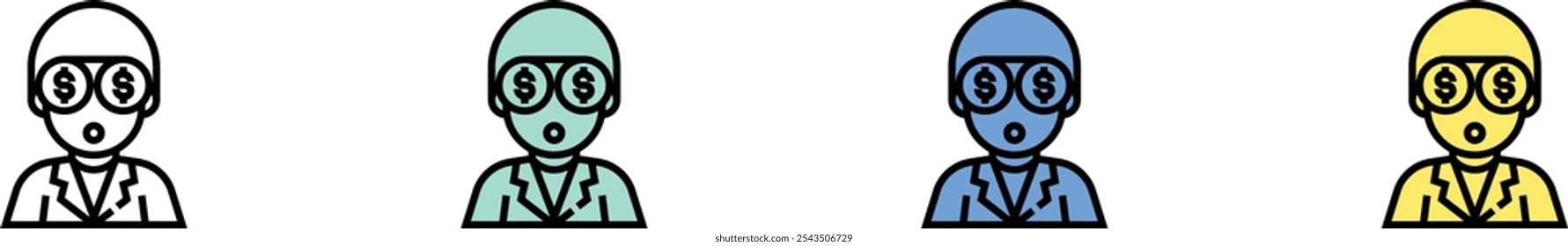coin icon. Outline, Green, Blue and Yellow Style Design Isolated On White Background