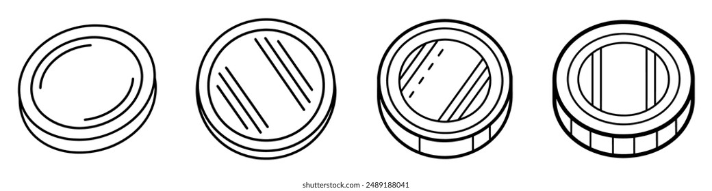 Coin icon. Set of black linear drawn icons of dollar. Money symbol. Vector illustration.