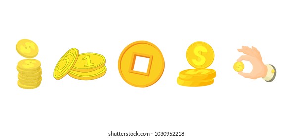 Coin icon set. Cartoon set of coin vector icons for web design isolated on white background