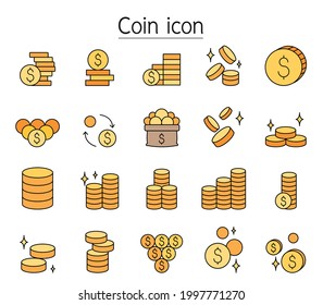 Coin icon set fill color line style