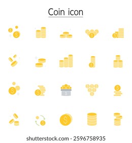 Coin icon set in flat color style
