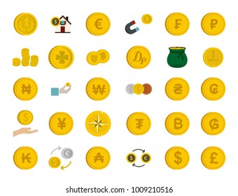 Coin icon set. Flat set of coin vector icons for web design isolated on white background