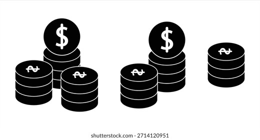 Icono de la moneda fijado en color negro liso, aislado en el fondo blanco, Ilustración vectorial