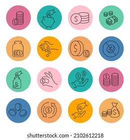 coin icon set . coin symbol pack vector elements for infographic web. with trending color backgrounds