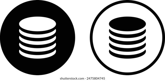 Coin icon set in two styles . Coin stack icon . Money icon vector