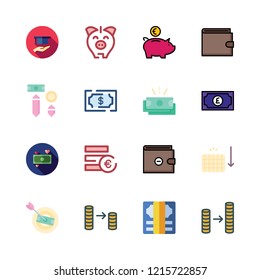 coin icon set. vector set about money, piggy bank, scholarship and coin stack icons set.