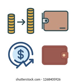 coin icon set. vector set about coin stack, profits and wallet icons set.