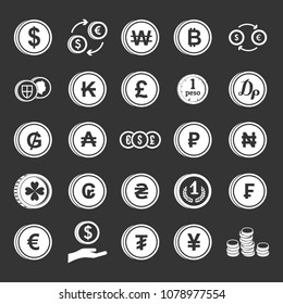 Coin icon set vector white isolated on grey background 