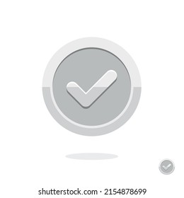 Coin icon. Silver medal. Coin with the Check mark. Premium quality. Achievement badge. Approval sign. Task done. Project completed. Check Mark. Certificate icon. Game coin. Money symbol. Vote mark.