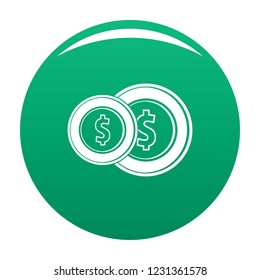 Coin icon. Simple illustration of coin vector icon for any design green