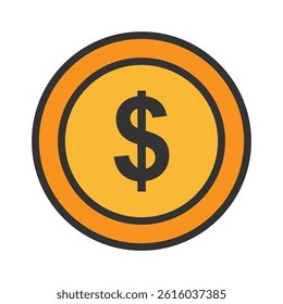 Coin icon in a solid line style. A modern and minimalist financial icon. 