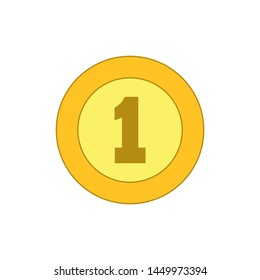 Coin icon with symbol of number one,vector.
