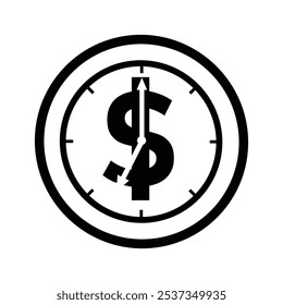 icono de moneda. Es hora de hacer negocios de dinero. Símbolos del reloj y del dólar aislados en el fondo blanco. estilo del diseño del contorno. Plantilla del diseño del Vector