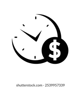coin icon. Time to do money business. Clock and dollar symbols isolated on white background. simple design style. vector design template