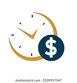 coin icon. Time to do money business. Clock and dollar symbols isolated on white background. flat design style. vector design template