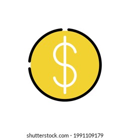 Coin icon Vector Illustration. Dollar Money Coin icon vector design concept for Payment, Finance, Currency and Trading Business. Money Coins vector icon flat design for website, symbol, sign, App UI