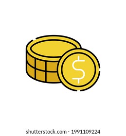 Coin icon Vector Illustration. Dollar Money Coin icon vector design concept for Payment, Finance, Currency and Trading Business. Money Coins vector icon flat design for website, symbol, sign, App UI