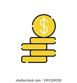 Coin icon Vector Illustration. Dollar Money Coin icon vector design concept for Payment, Finance, Currency and Trading Business. Money Coins vector icon flat design for website, symbol, sign, App UI