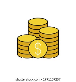 Coin icon Vector Illustration. Dollar Money Coin icon vector design concept for Payment, Finance, Currency and Trading Business. Money Coins vector icon flat design for website, symbol, sign, App UI