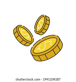 Münzsymbol Vektor Illustration. Dollar Money Coin Symbol Vektordesign Konzept für Payment, Finance, Currency und Trading Business. Money Coins Vektorsymbol flach für Website, Symbol, Zeichen, App UI