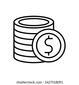 Coin icon vector illustration, isollated line style simple 
emblem, dollor coin game . money logo template sign