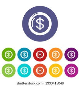 Coin icons color set vector for any web design on white background