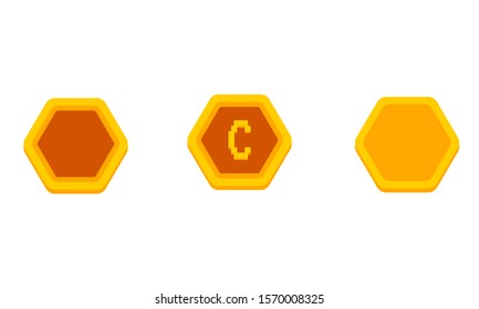 Coin icons, Golden vector button, C letter