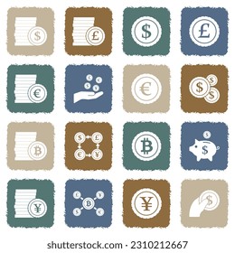 Coin Icons. Grunge Color Flat Design. Vector Illustration.