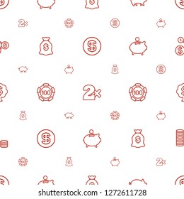 coin icons pattern seamless white background. Included editable outline dollar coin, Casino bet, pig, money sack, casino chip, piggy bank icons. coin icons for web and mobile.