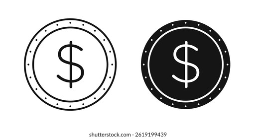 Coin icons set in black colors on white background