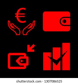 coin icons set with checked bar graph, wallet and euro vector set