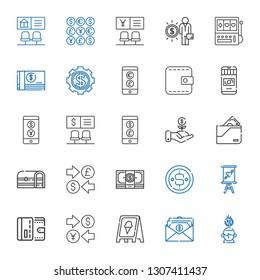 coin icons set. Collection of coin with saving, salary, sign, currency, wallet, money, chest, investment, bank, slot machine, coins. Editable and scalable coin icons.