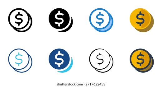 Los iconos de la moneda establecen la colección de estilo múltiple. Trazo editable 
