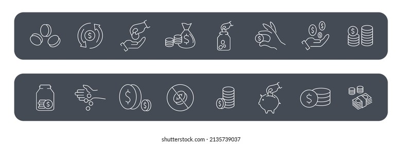 iconos de moneda . símbolo de paquete de monedas vectores para web infográfica