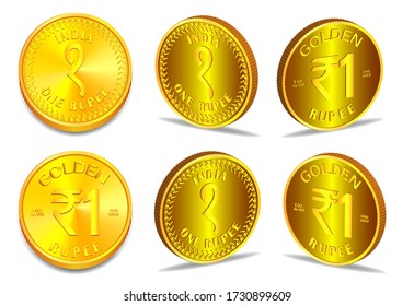 Coin of India in several 3D projections. Rupee 1 oz. of fine gold EPS10 svg
