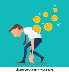 coin inserting into back of businessman, business concept of pay salary vector illustration