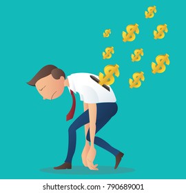coin inserting into back of businessman, business concept of pay salary vector illustration