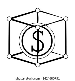 Coin inside cube symbol isolated vector illustration graphic design
