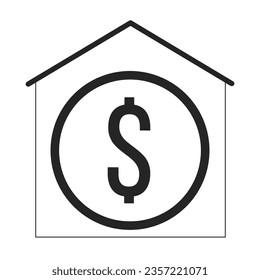 Coin inside house flat monochrome isolated vector object. Mortgage for buying real estate. Editable black and white line art drawing. Simple outline spot illustration for web graphic design