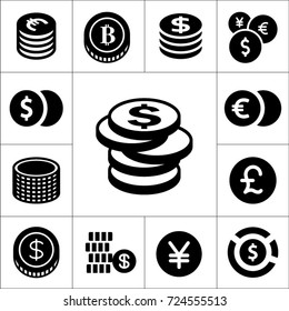 Coin isolated flat vector icons set