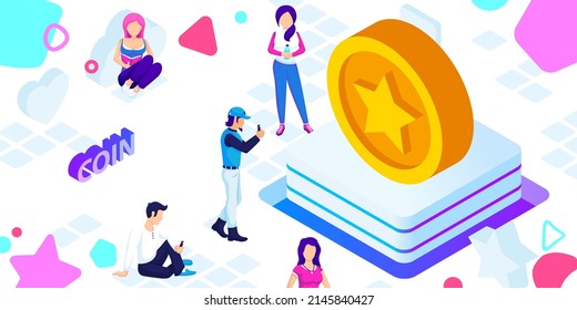 Coin isometric design icon. Vector web illustration. 3d colorful concept