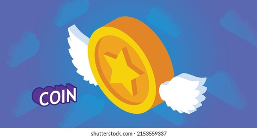 Coin isometric design icon. Vector web illustration. 3d colorful concept