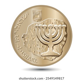 Coin, Israel, 10 Agorot. 1984 a 2017. Letra: "10 AGOROT". Anverso de Israel dez agorot moeda em ilustração vetorial.